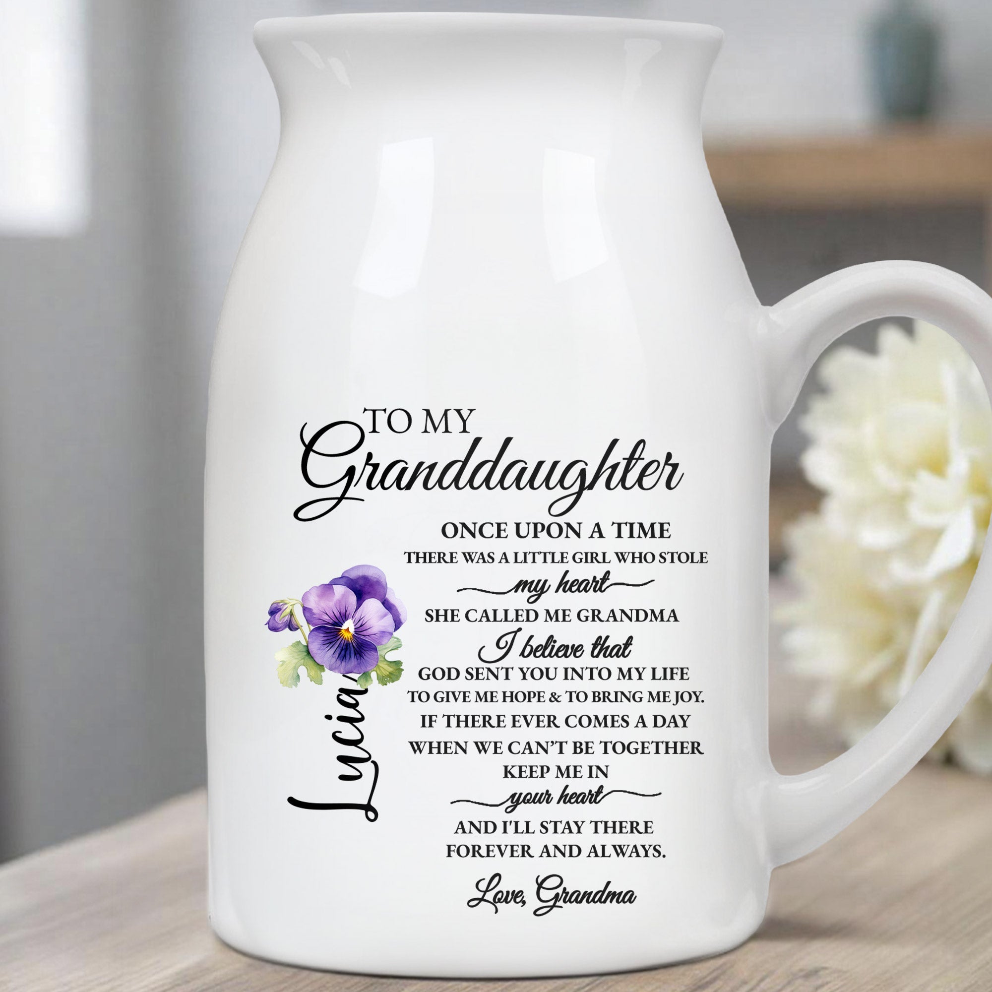 Granddaughter Heartwarming Message With Flowers - Personalized Ceramic Flower Vase