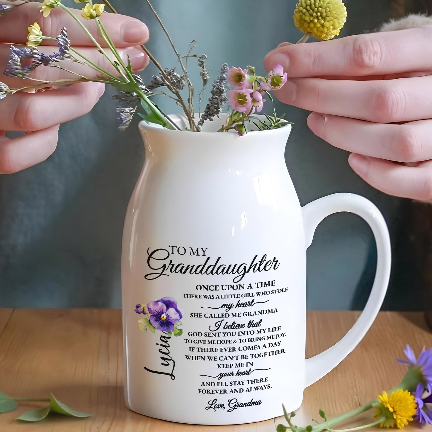 Granddaughter Heartwarming Message With Flowers - Personalized Ceramic Flower Vase