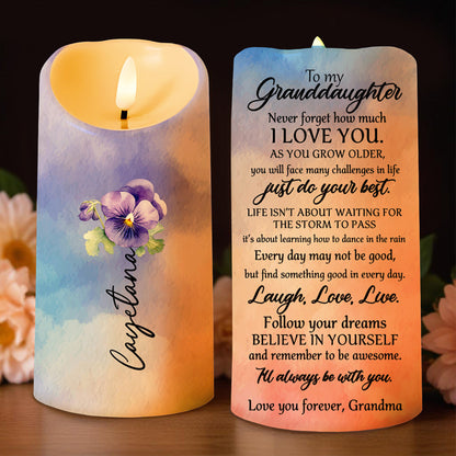 Inspirational Message For Granddaughter With Flowers - Personalized Custom LED Candle - GDT112_LECA