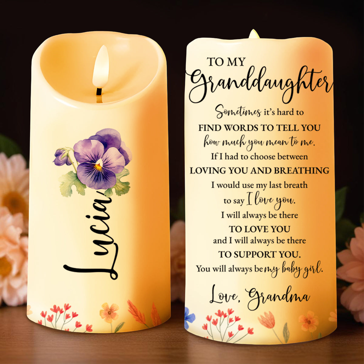 Grandmother's Love and Support Expressed Through Words - Personalized Custom LED Candle - GDT114_LECA