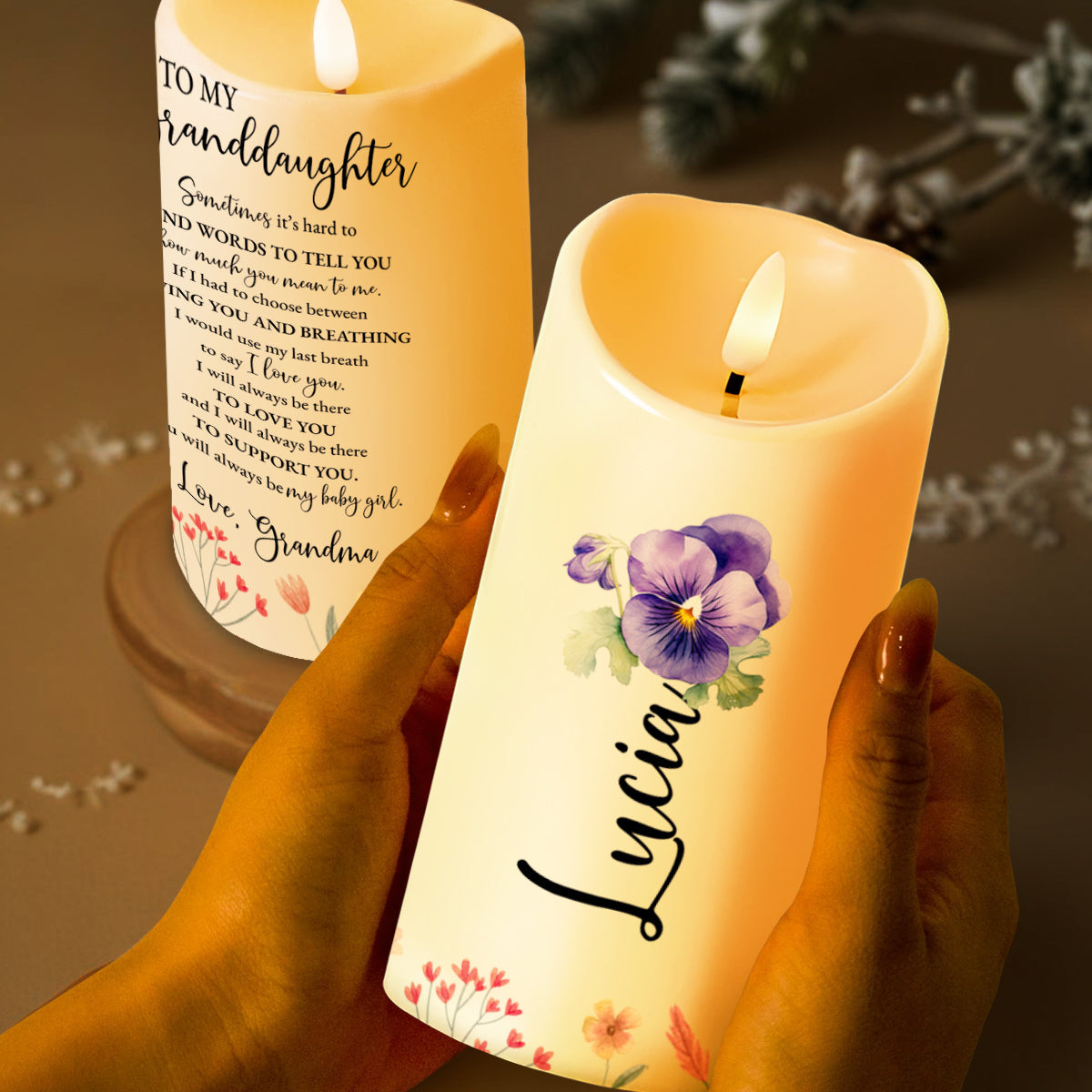 Grandmother's Love and Support Expressed Through Words - Personalized Custom LED Candle - GDT114_LECA