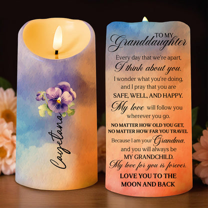 Love You To The Moon And Back Pansy Flower Design - Personalized Custom LED Candle - GDT116_LECA