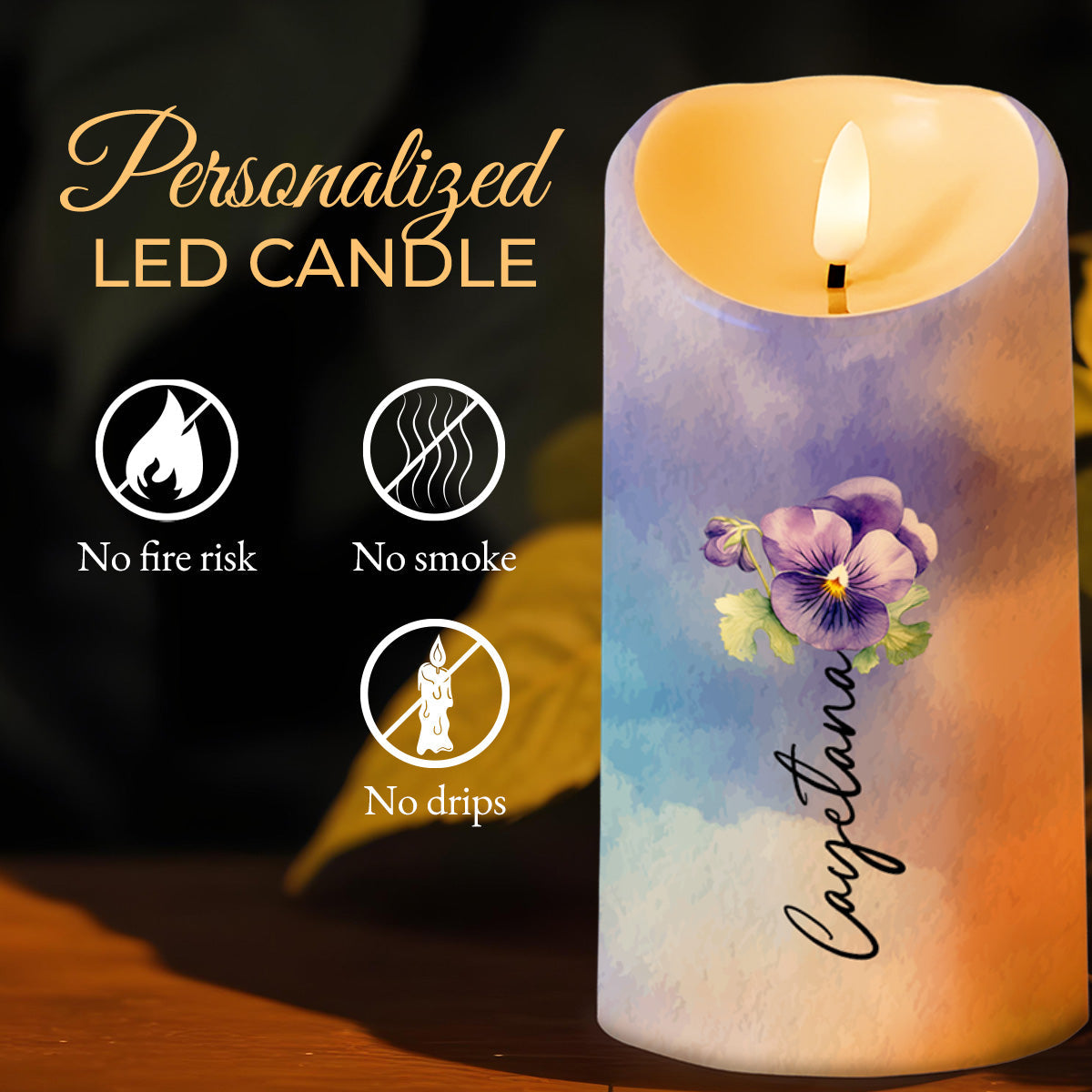 Love You To The Moon And Back Pansy Flower Design - Personalized Custom LED Candle - GDT116_LECA
