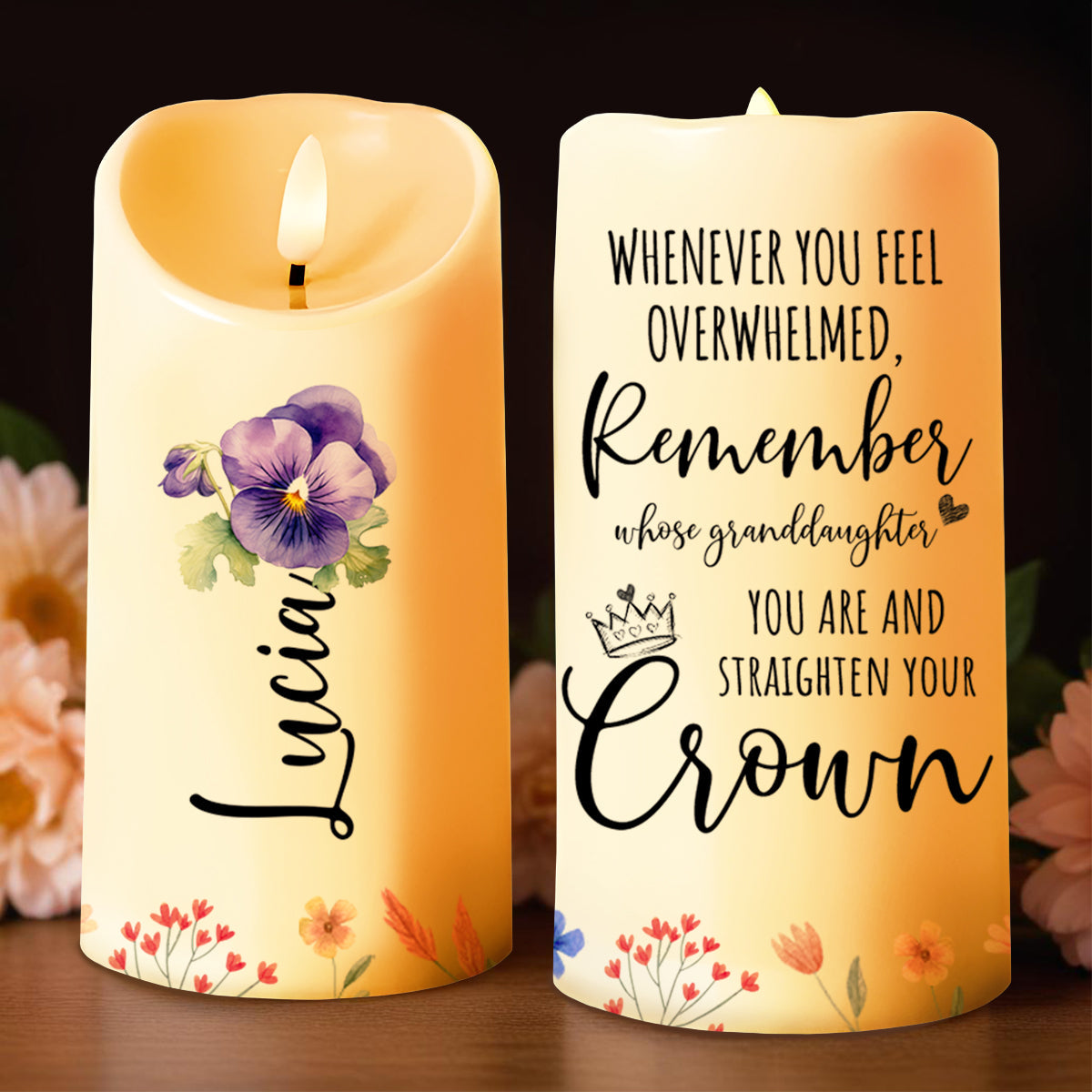 Straighten Your Crown Granddaughter Inspiration Quote - Personalized Custom LED Candle - GDT118_LECA