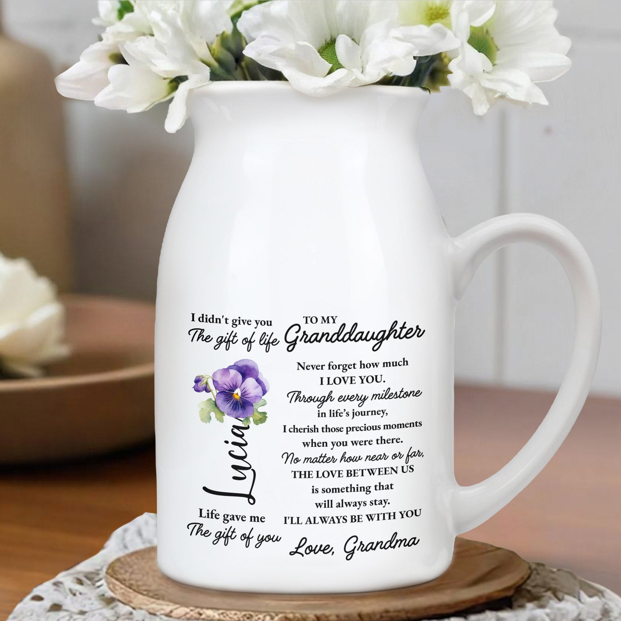 To My Granddaughter Love Always With You - Personalized Ceramic Flower Vase