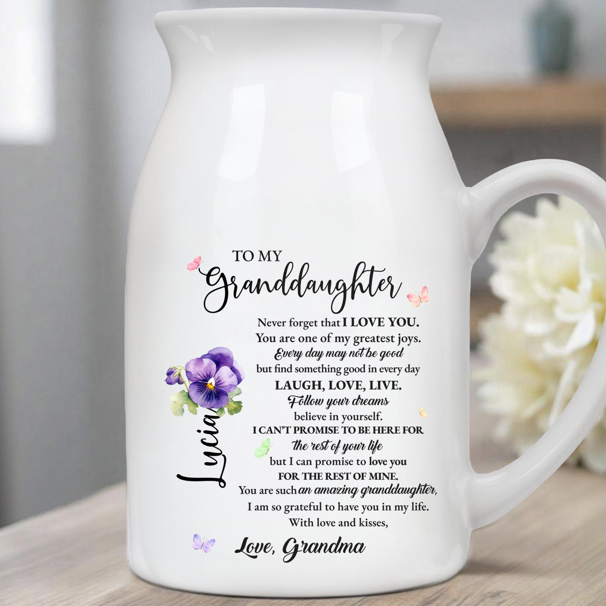 Love You For The Rest Of Mine Granddaughter Vase - Personalized Ceramic Flower Vase