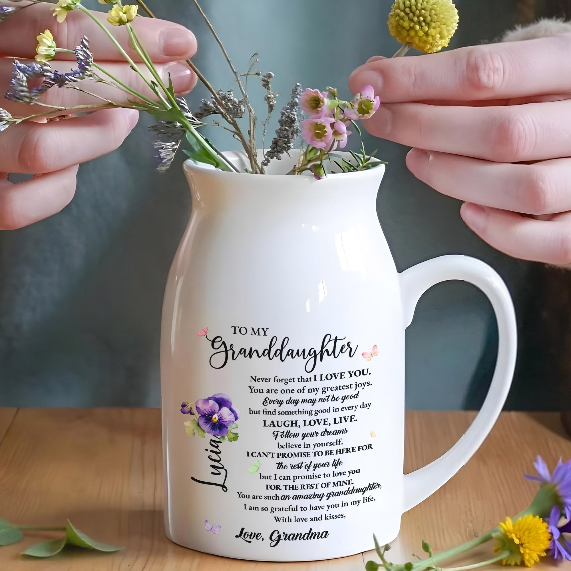 Love You For The Rest Of Mine Granddaughter Vase - Personalized Ceramic Flower Vase