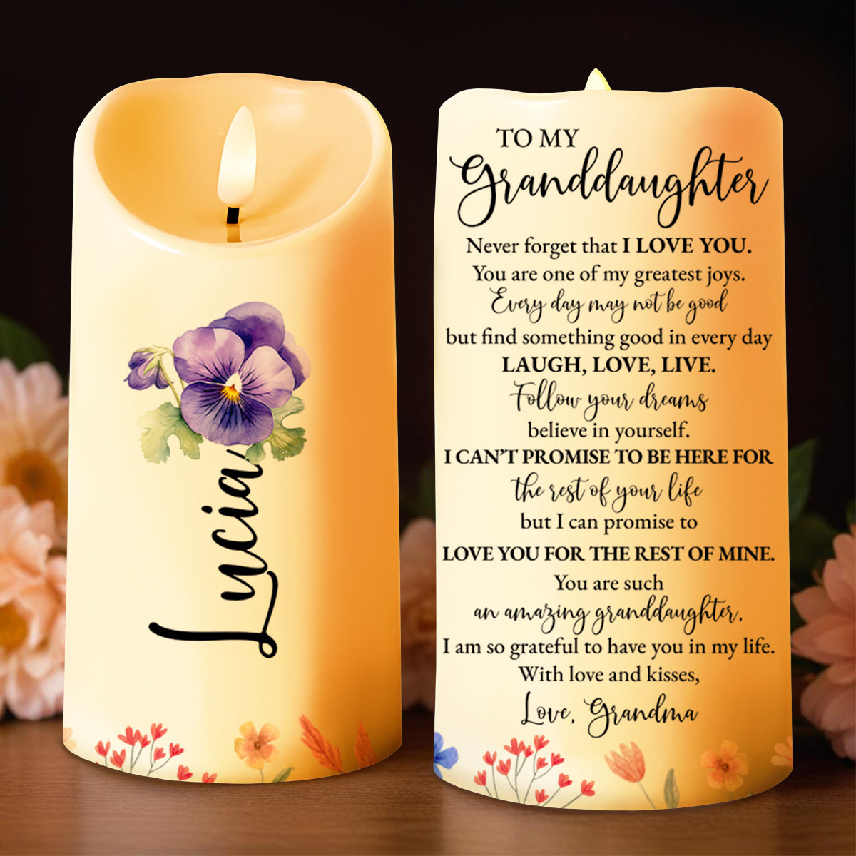 To My Granddaughter Believe In Yourself With Flowers - Personalized Custom LED Candle - GDT123_LECA