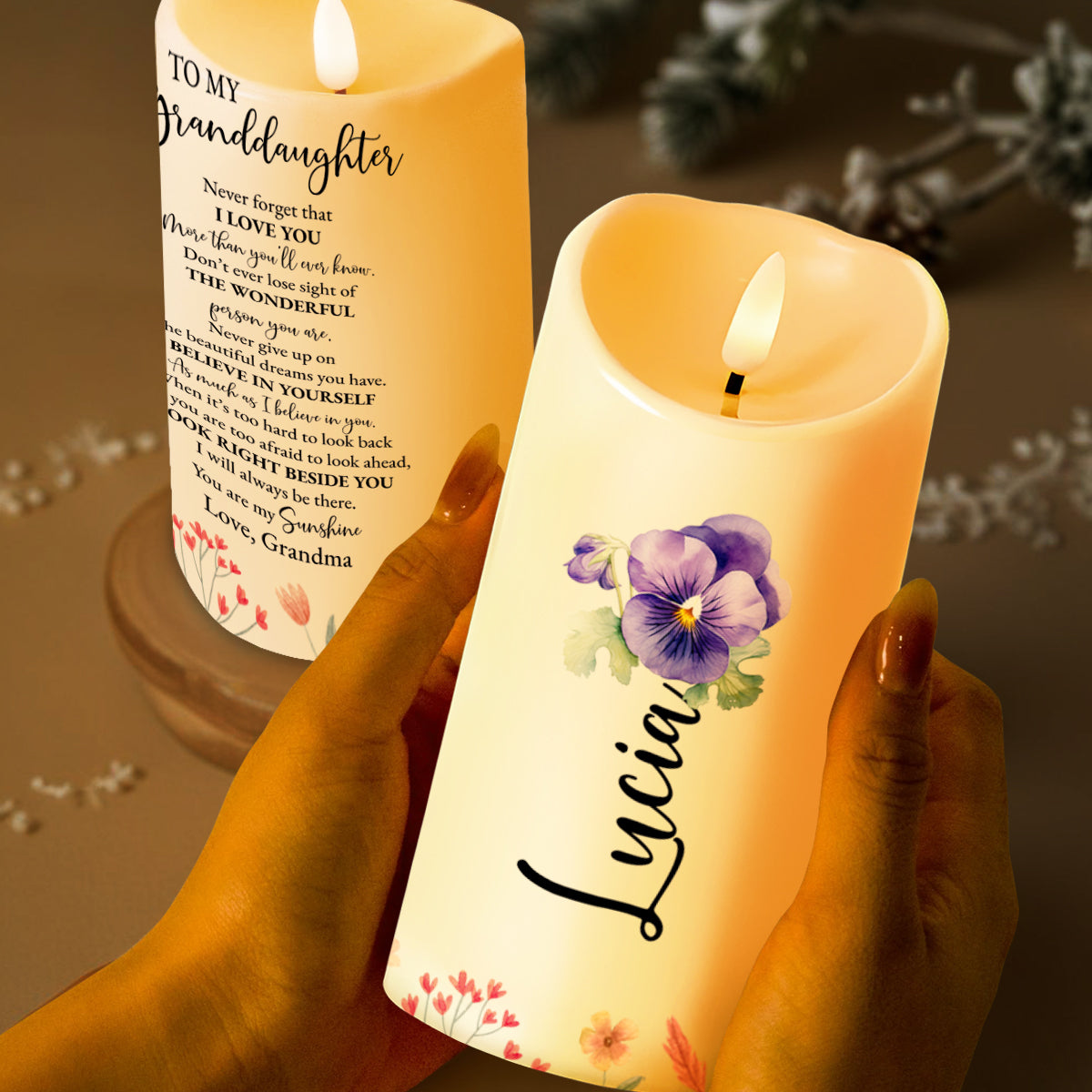 Believe In Yourself Sunshine Custom Floral Candle - Personalized Custom LED Candle - GDT124_LECA