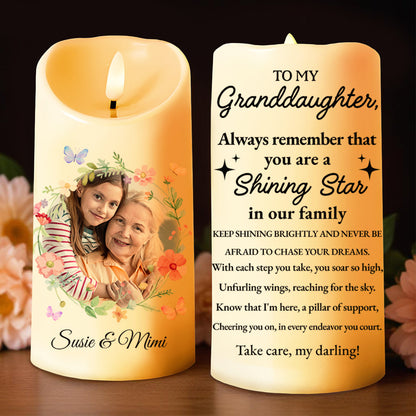 Shining Star Granddaughter Inspirational Message With Flowers And Butterflies - Personalized Custom LED Candle - GDT128_LECA