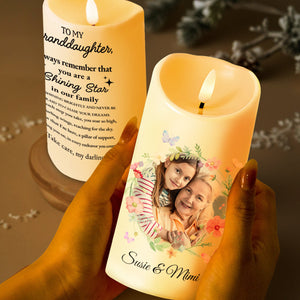 Shining Star Granddaughter Inspirational Message With Flowers And Butterflies - Personalized Custom LED Candle - GDT128_LECA