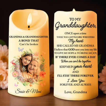 Grandma And Granddaughter Forever Love Floral Design - Personalized Custom LED Candle - GDT129_LECA