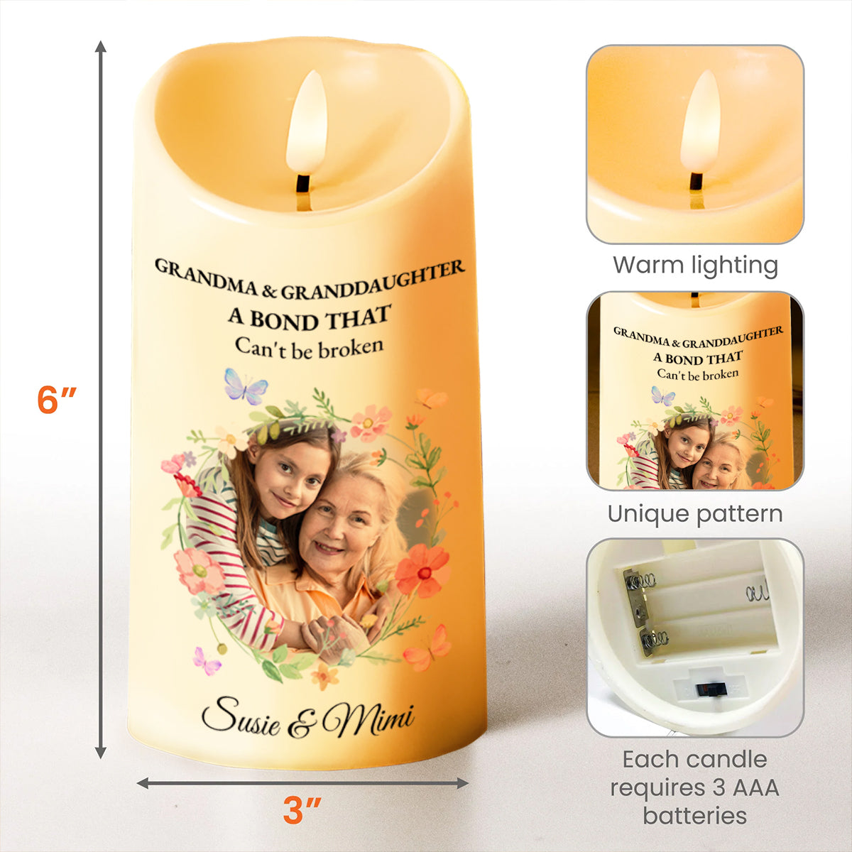 Grandma And Granddaughter Forever Love Floral Design - Personalized Custom LED Candle - GDT129_LECA