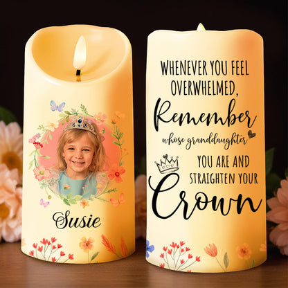 Straighten Your Crown, Floral Granddaughter Inspirational Quote - Personalized Custom LED Candle - GDT132_LECA