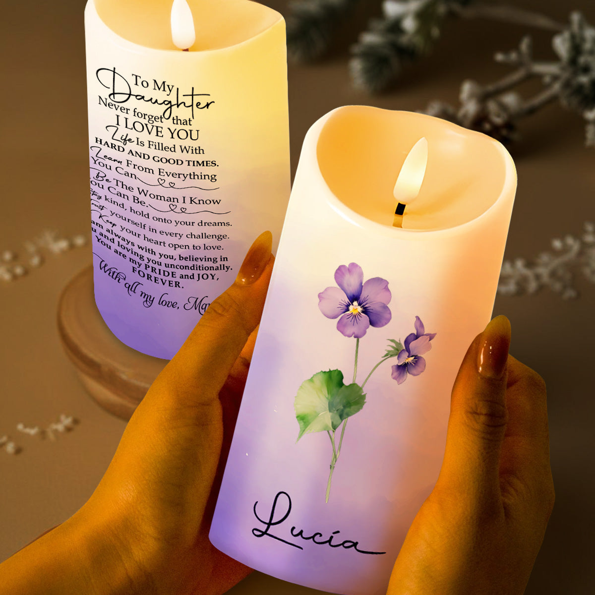 Never Forget That I Love You, Beautiful Floral Design - Personalized Custom LED Candle - GDT134_LECA