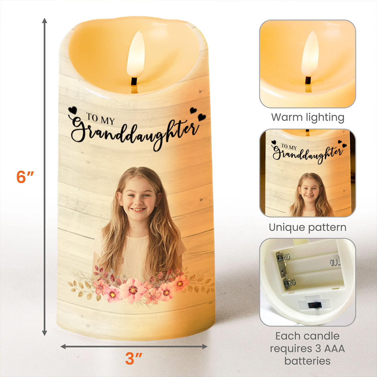 Granddaughter, Always In My Heart With Flowers - Personalized Custom LED Candle - GDT145_LECA