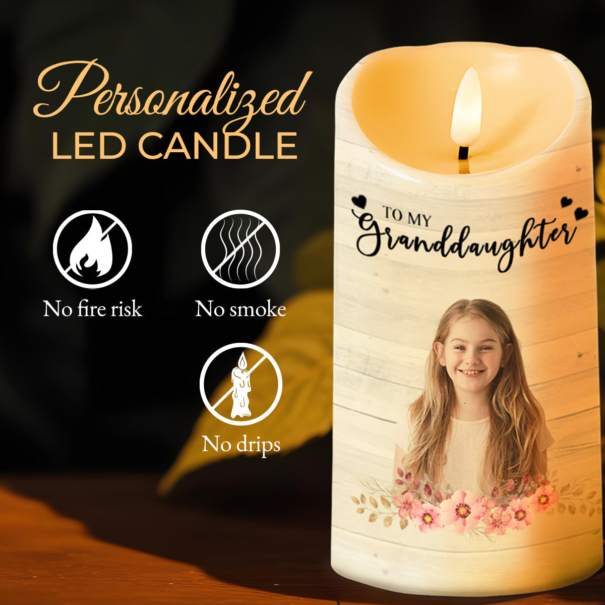 Granddaughter, Always In My Heart With Flowers - Personalized Custom LED Candle - GDT145_LECA