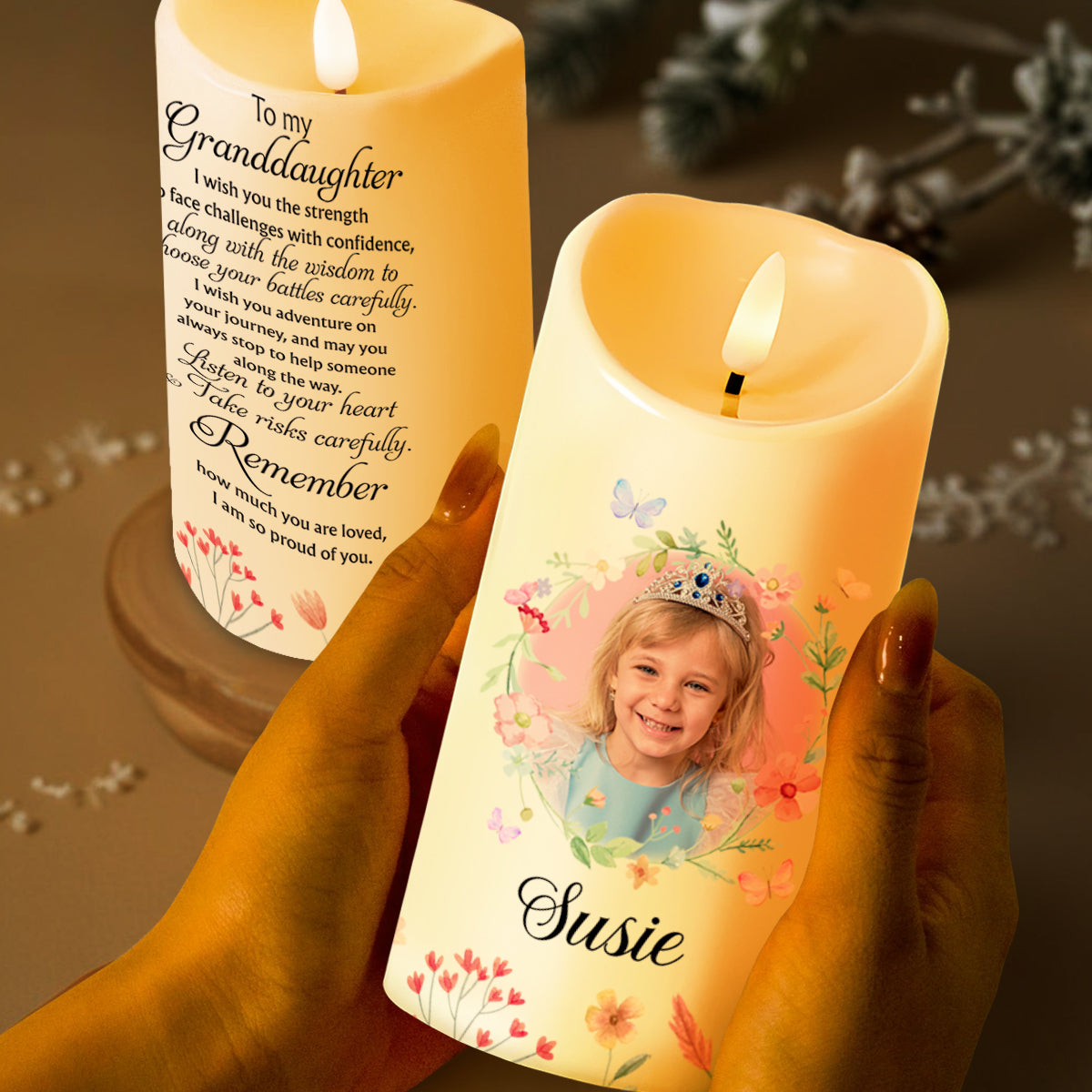 Listen To Your Heart, Flowers & Photo Frame Custom Candle - Personalized Custom LED Candle - GDT152_LECA