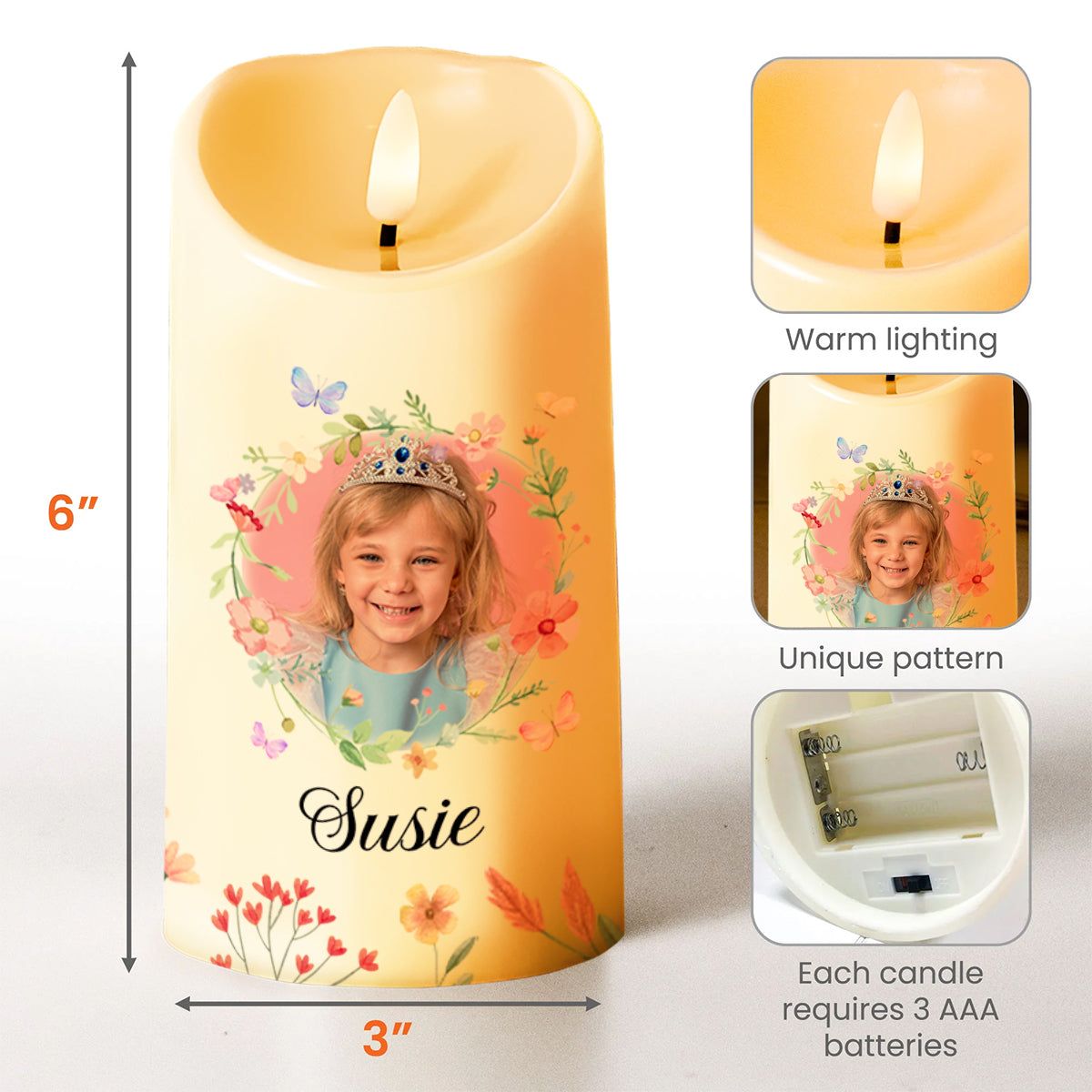 Listen To Your Heart, Flowers & Photo Frame Custom Candle - Personalized Custom LED Candle - GDT152_LECA