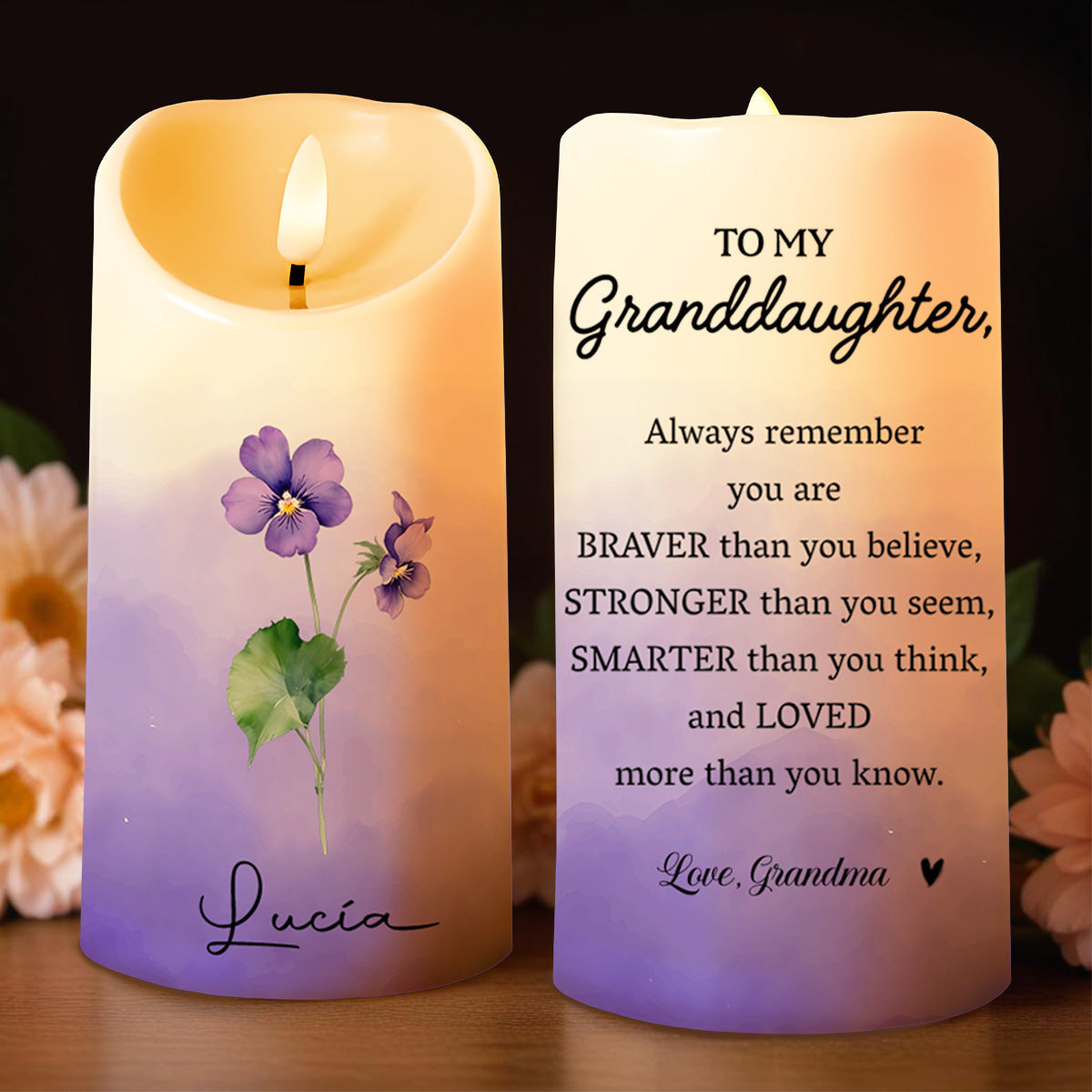 Braver, Stronger, Smarter Granddaughter Love Message - Personalized Custom LED Candle - GDT157_LECA