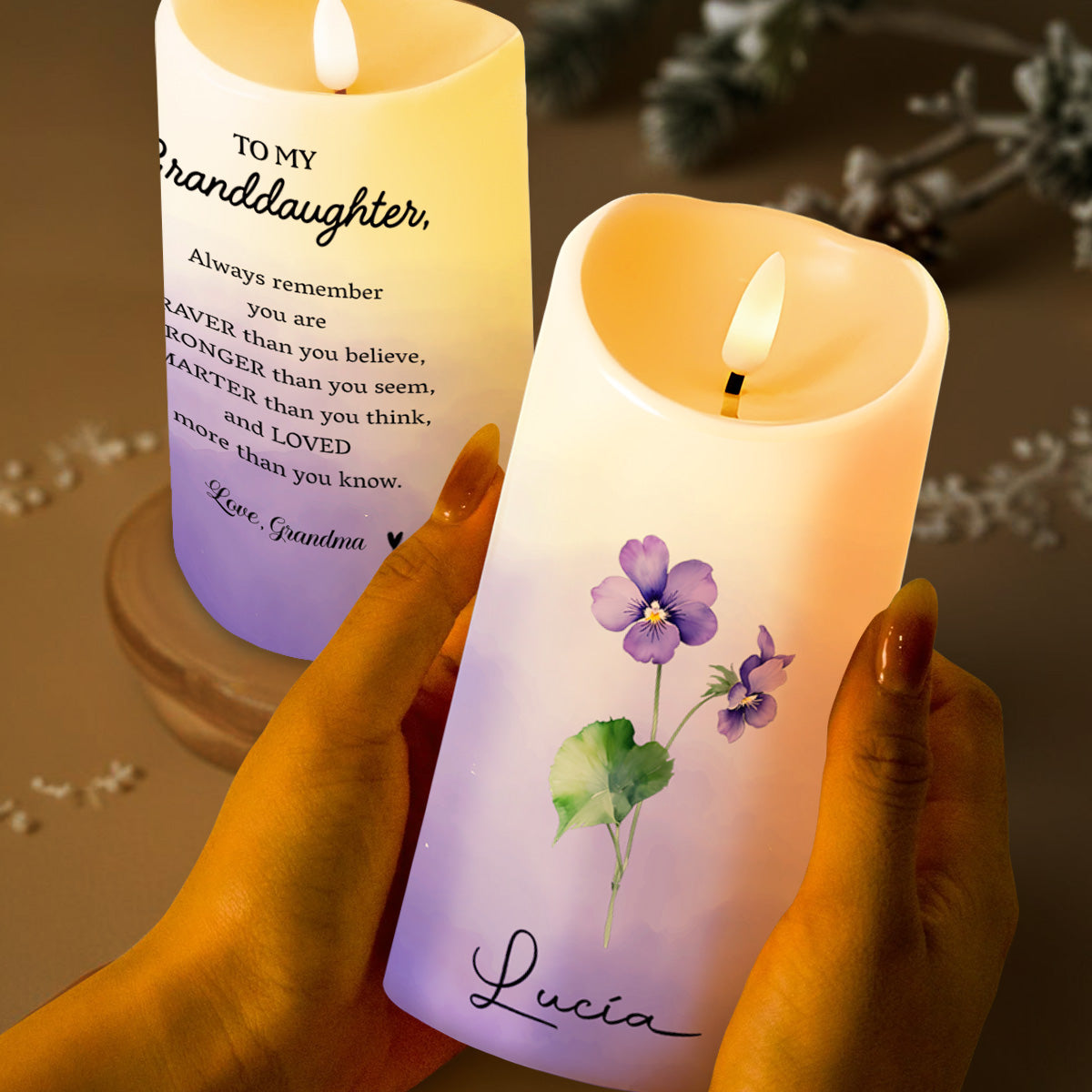 Braver, Stronger, Smarter Granddaughter Love Message - Personalized Custom LED Candle - GDT157_LECA