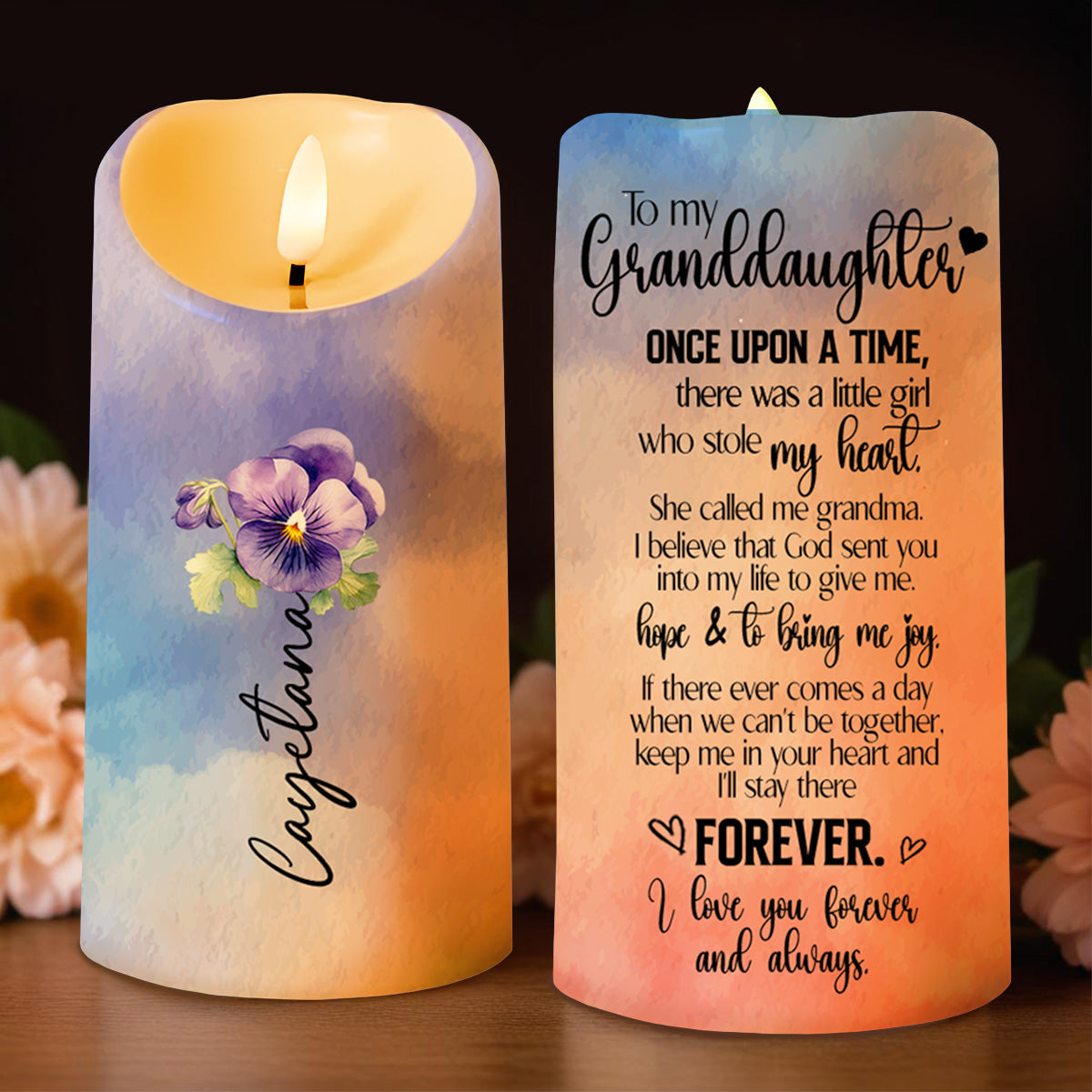 Granddaughter You Stole My Heart Joyful Message With Flowers - Personalized Custom LED Candle - GDT158_LECA