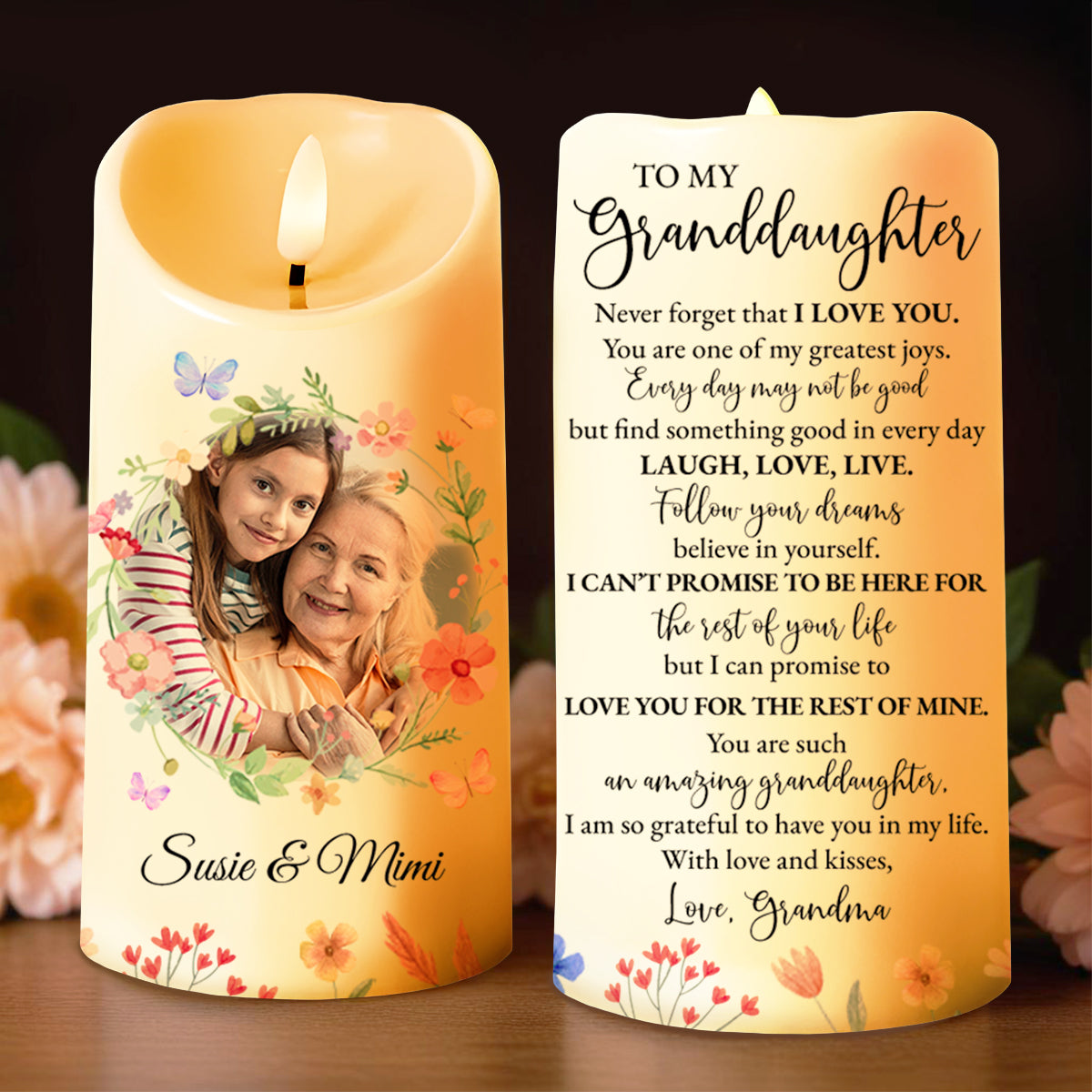 Love and Dreams Granddaughter Floral LED Candle - Personalized Custom LED Candle - GDT166_LECA