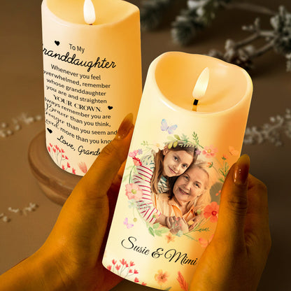 Granddaughter Crown Inspirational Quote With Grandmother And Flowers - Personalized Custom LED Candle - GDT167_LECA