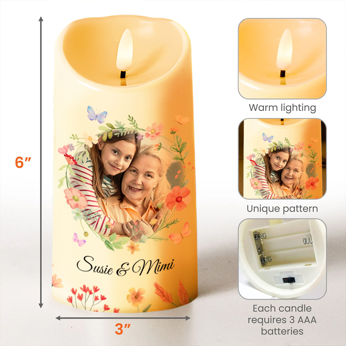 Granddaughter Crown Inspirational Quote With Grandmother And Flowers - Personalized Custom LED Candle - GDT167_LECA