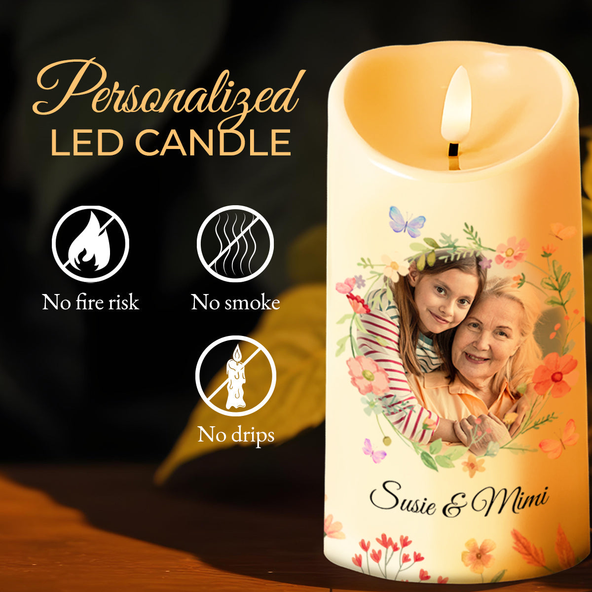 Granddaughter Crown Inspirational Quote With Grandmother And Flowers - Personalized Custom LED Candle - GDT167_LECA