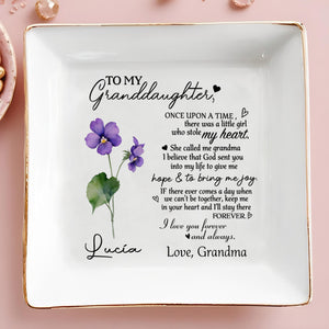 Granddaughter Stole My Heart Sentimental Quotes With Flowers - Personalized Custom Jewelry Dish - GDT168_SCRD