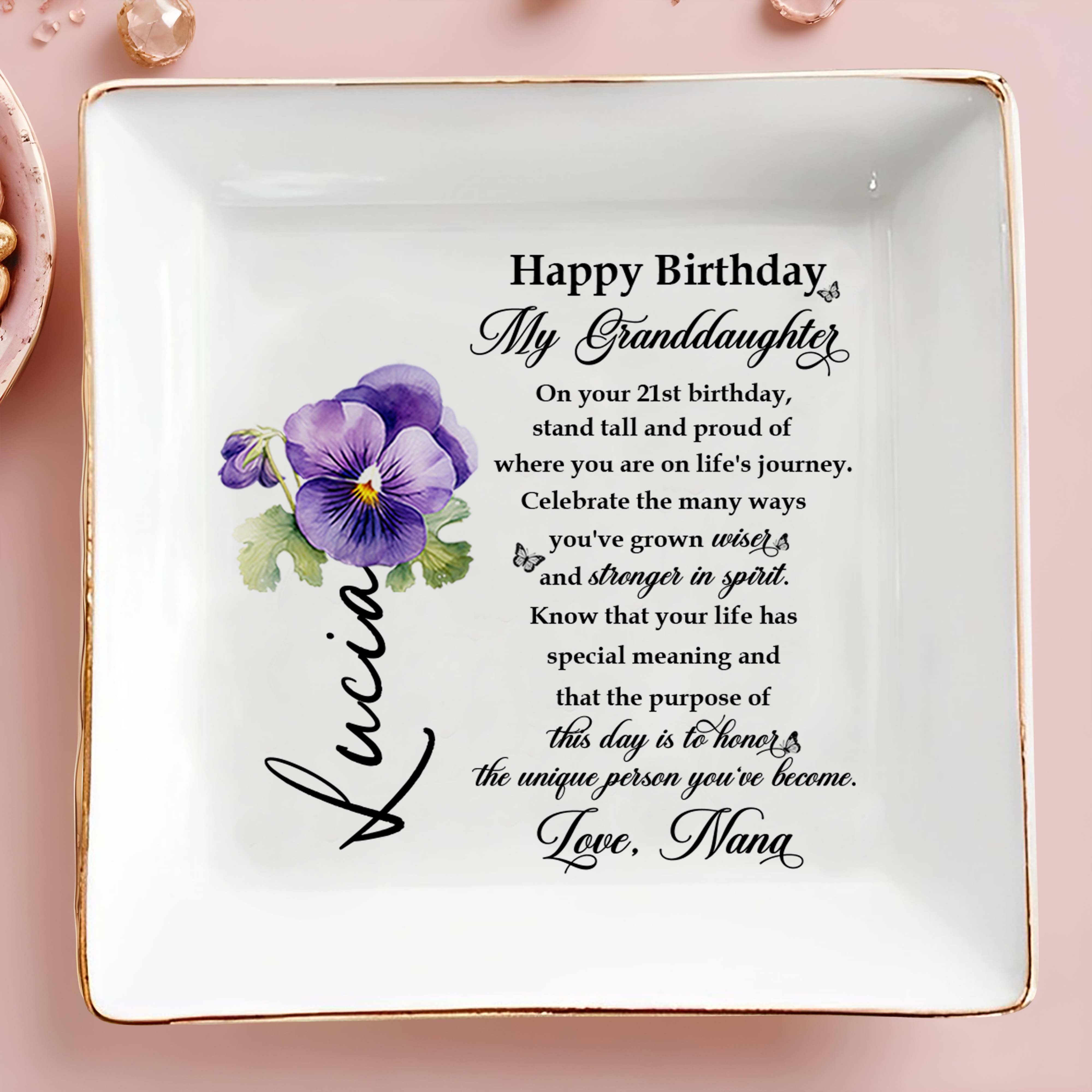 Celebrate Your Journey Wisdom And Strength Pansy Flower - Personalized Custom Jewelry Dish - GDT169_SCRD