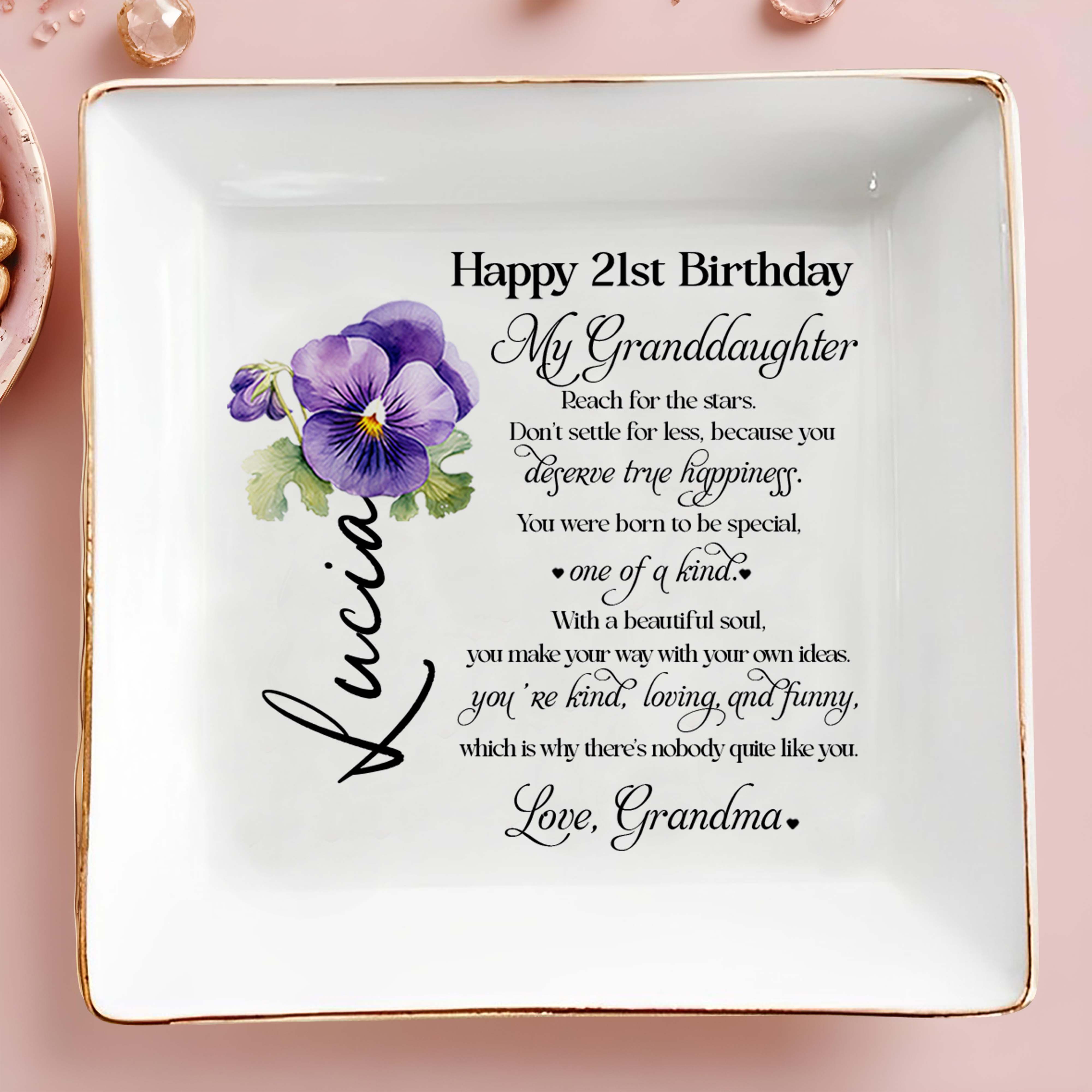 Reach For The Stars Violet Flower Dish - Personalized Custom Jewelry Dish - GDT170_SCRD