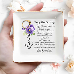 Reach For The Stars Violet Flower Dish - Personalized Custom Jewelry Dish - GDT170_SCRD