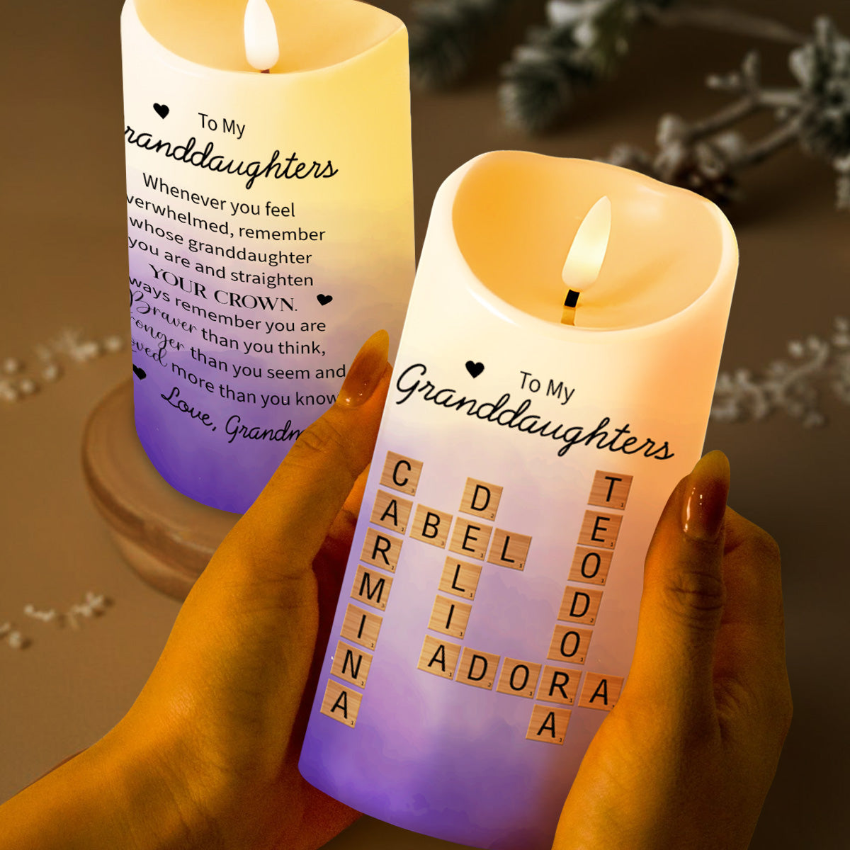 Braver, Stronger, Loved More Quote For Granddaughters - Personalized Custom LED Candle - GDT177_LECA