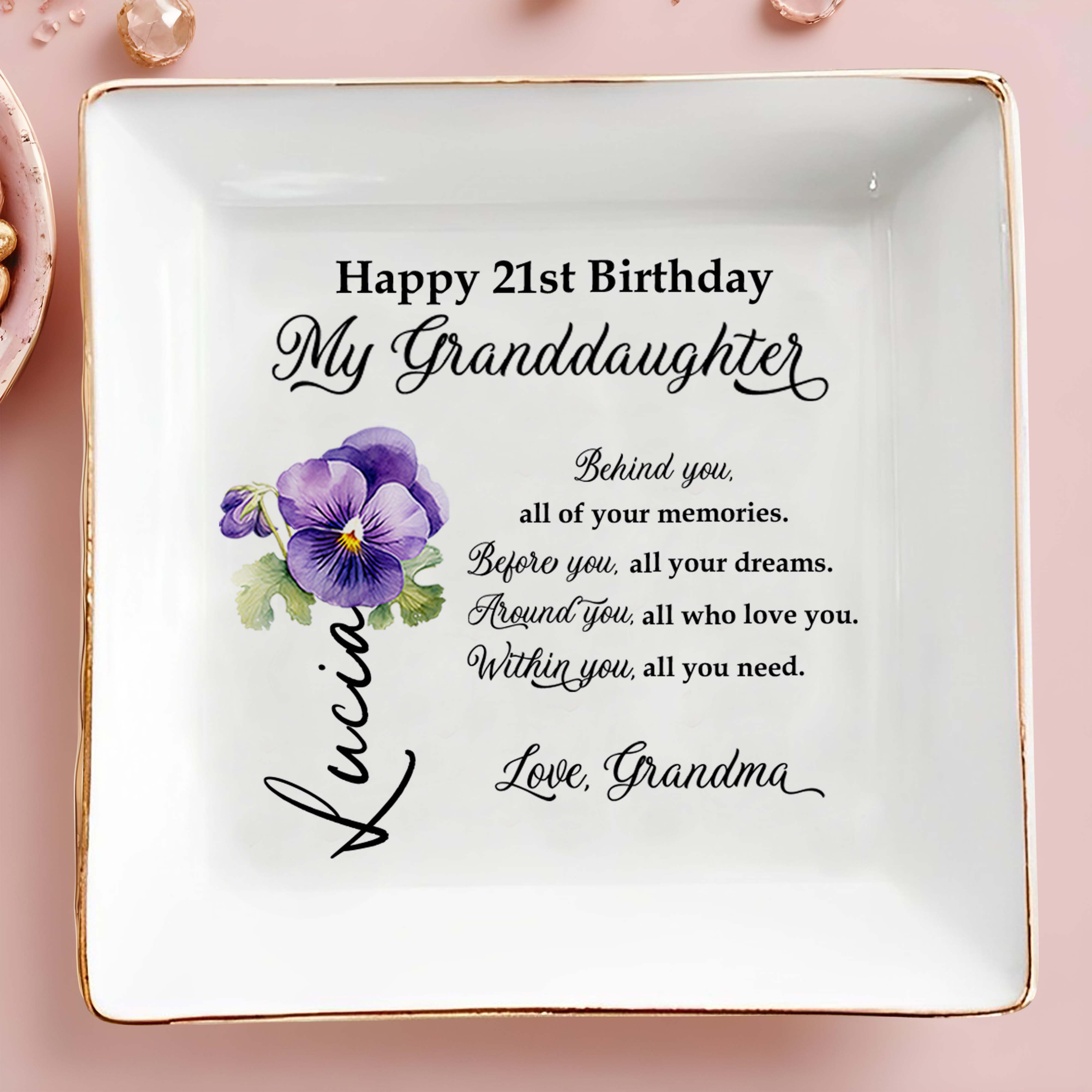 Love And Memories Jewelry Dish With Beautiful Flower - Personalized Custom Jewelry Dish - GDT178_SCRD