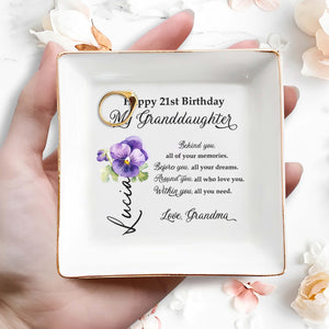 Love And Memories Jewelry Dish With Beautiful Flower - Personalized Custom Jewelry Dish - GDT178_SCRD