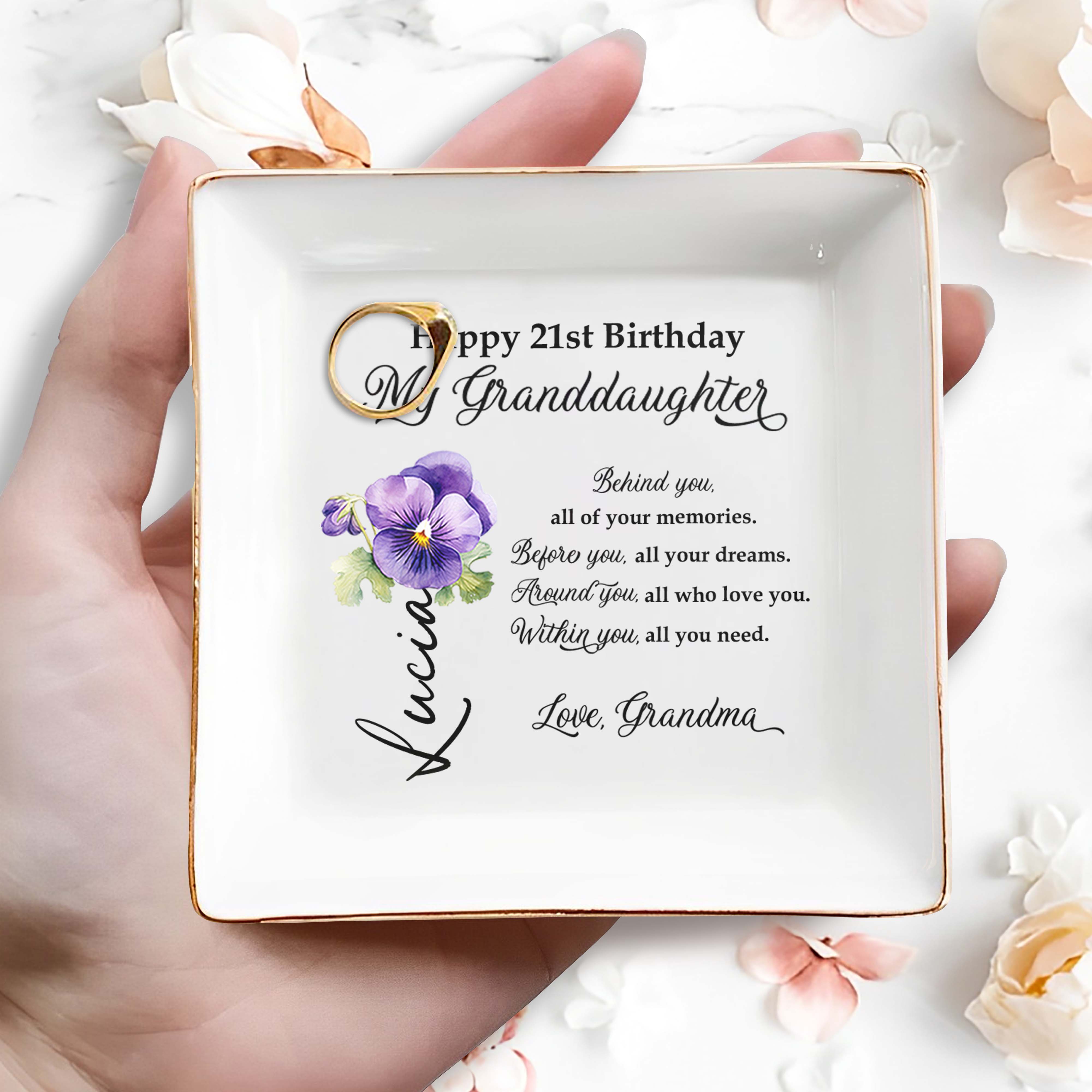 Love And Memories Jewelry Dish With Beautiful Flower - Personalized Custom Jewelry Dish - GDT178_SCRD