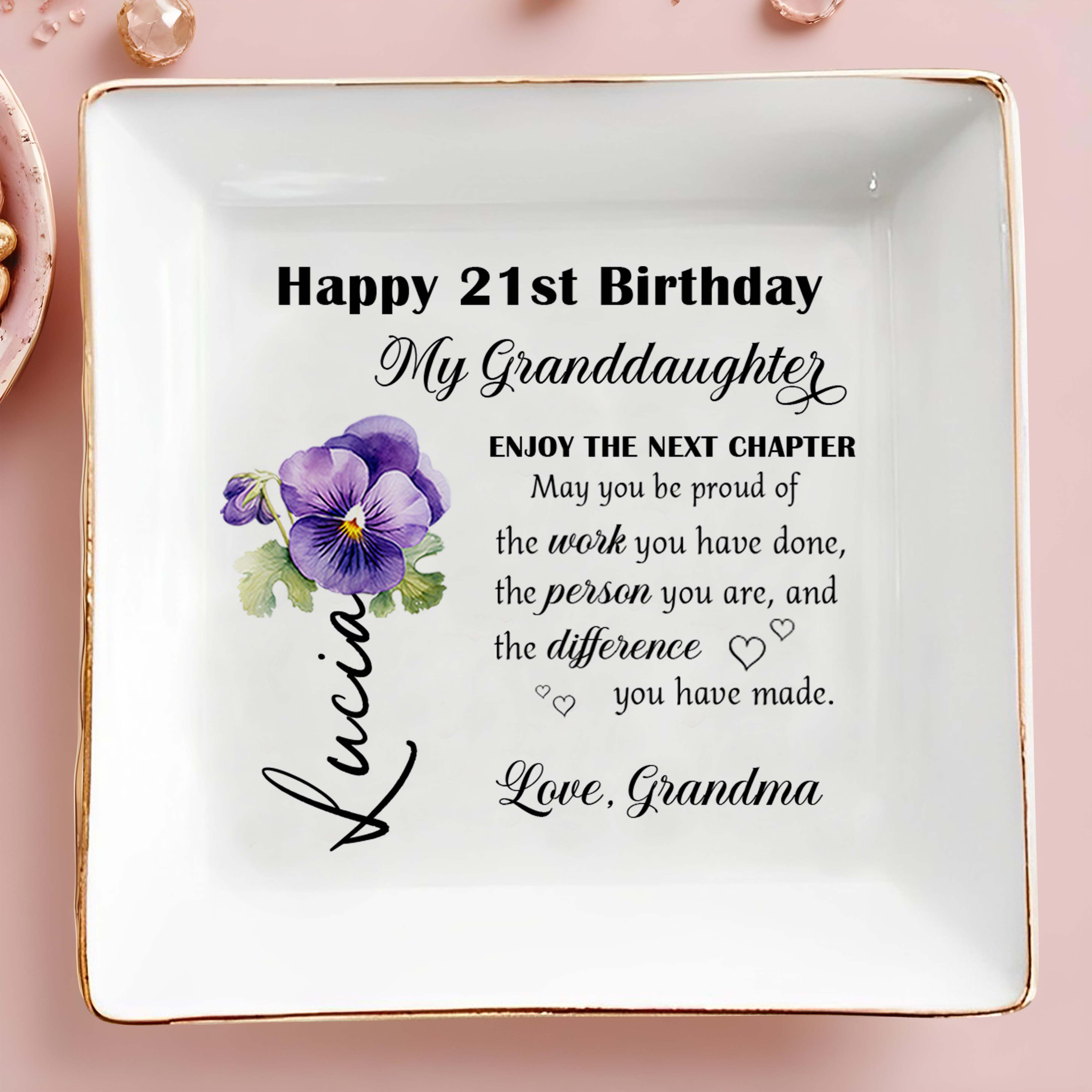 Proud Of You, Enjoy The Next Chapter With Violets - Personalized Custom Jewelry Dish - GDT179_SCRD