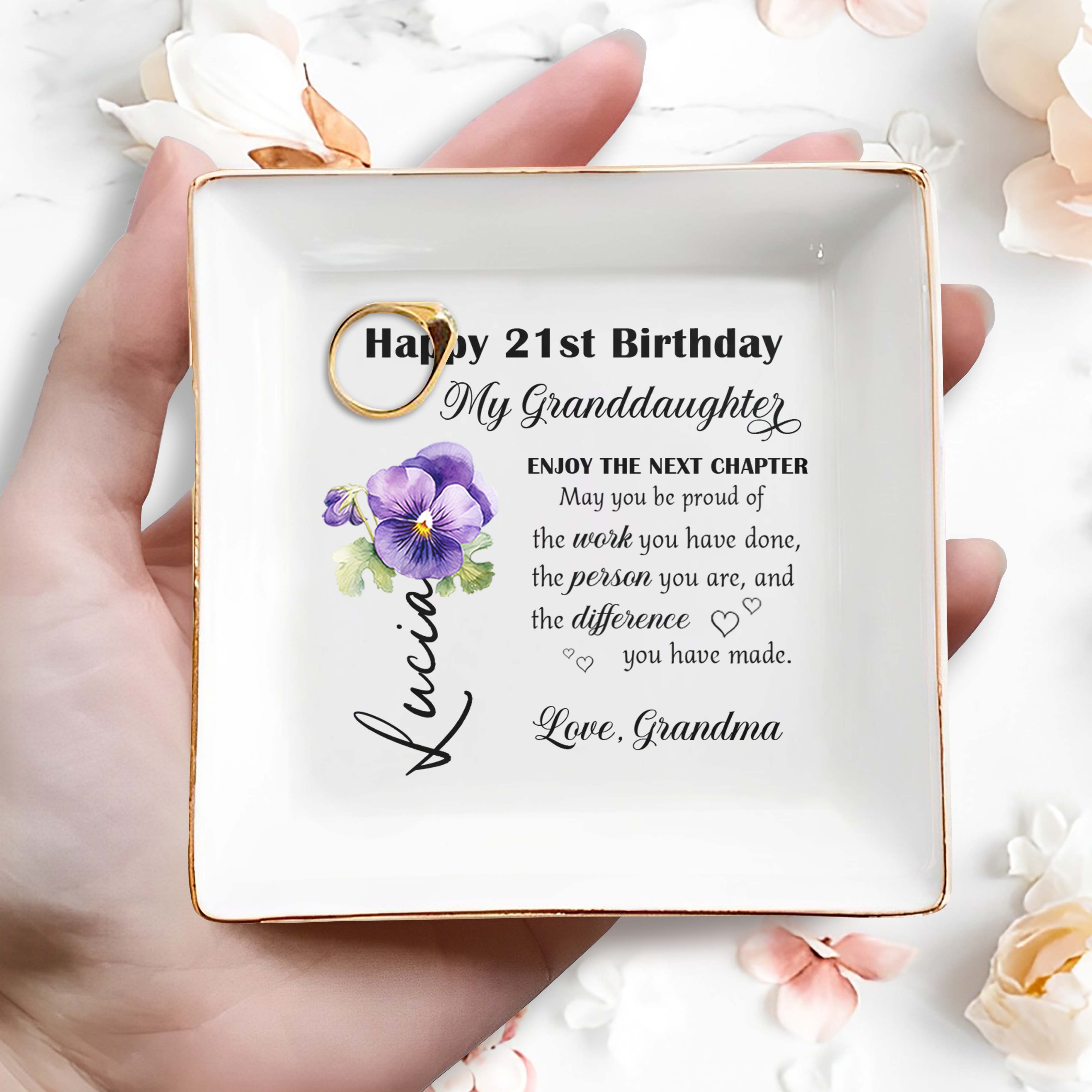 Proud Of You, Enjoy The Next Chapter With Violets - Personalized Custom Jewelry Dish - GDT179_SCRD