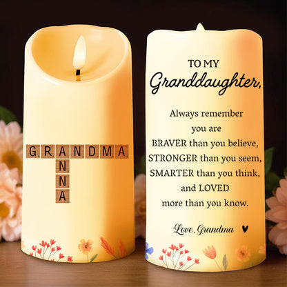 Braver, Stronger, Smarter, Loved, Floral Design - Personalized Custom LED Candle - GDT181_LECA