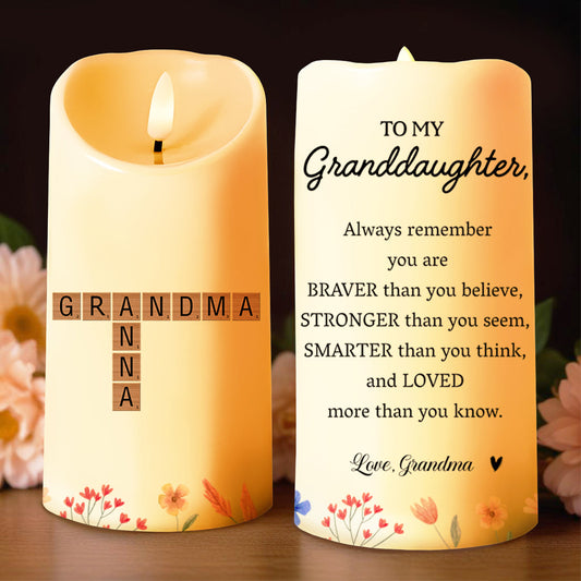 Braver, Stronger, Smarter, Loved, Floral Design - Personalized Custom LED Candle - GDT181_LECA