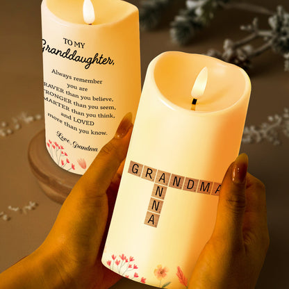 Braver, Stronger, Smarter, Loved, Floral Design - Personalized Custom LED Candle - GDT181_LECA
