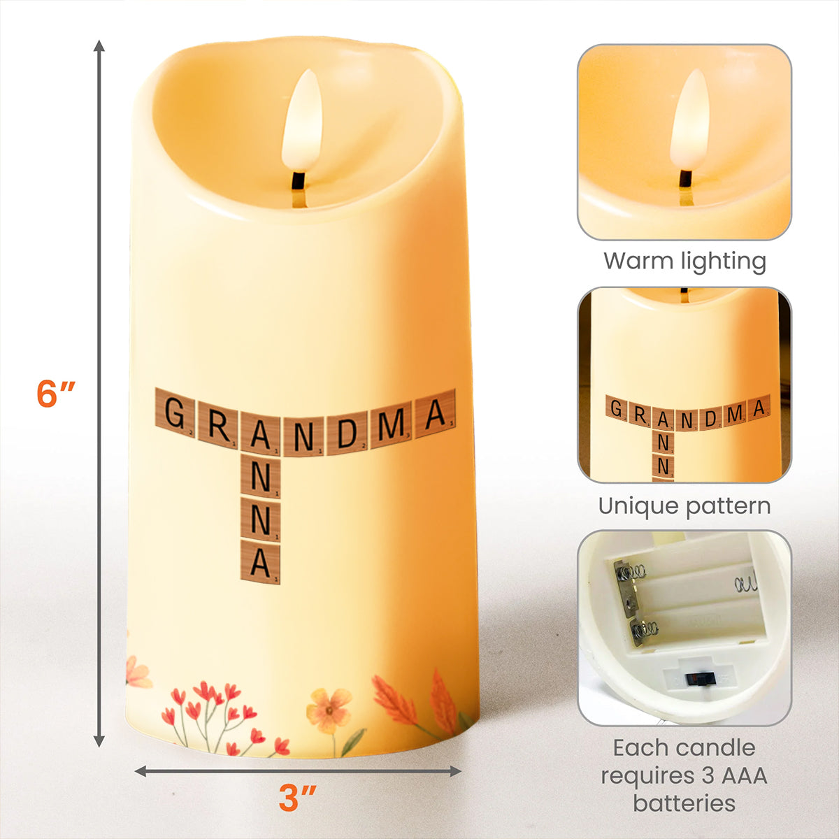 Braver, Stronger, Smarter, Loved, Floral Design - Personalized Custom LED Candle - GDT181_LECA