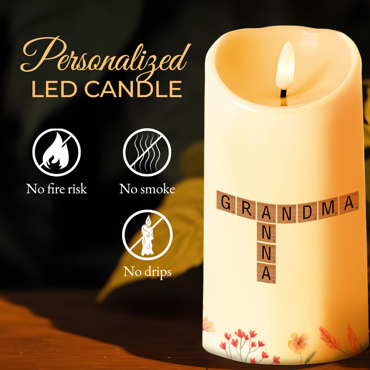Braver, Stronger, Smarter, Loved, Floral Design - Personalized Custom LED Candle - GDT181_LECA