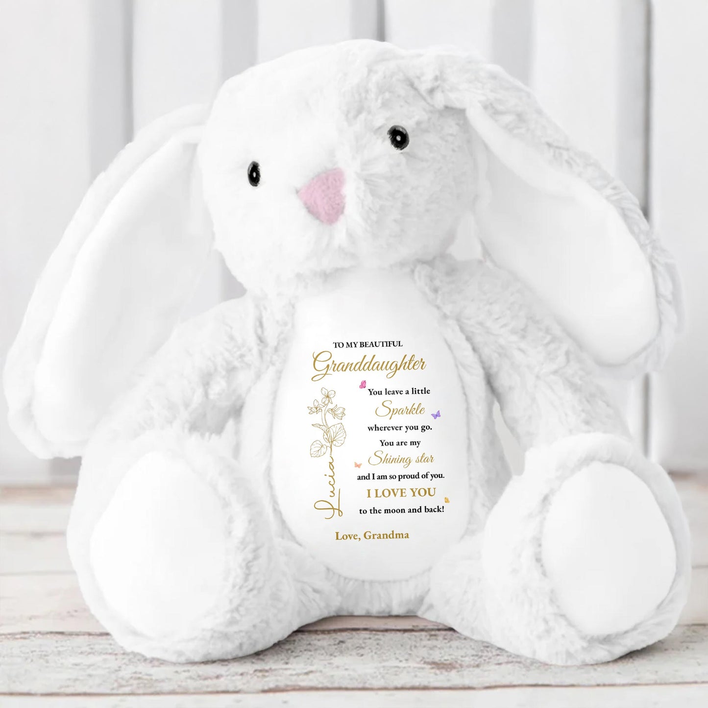 To My Beautiful Granddaughter, You leave a little Sparkle, Stuffed Bunny with Stars - Personalized Stuffed Bunny - GDT187_BUN
