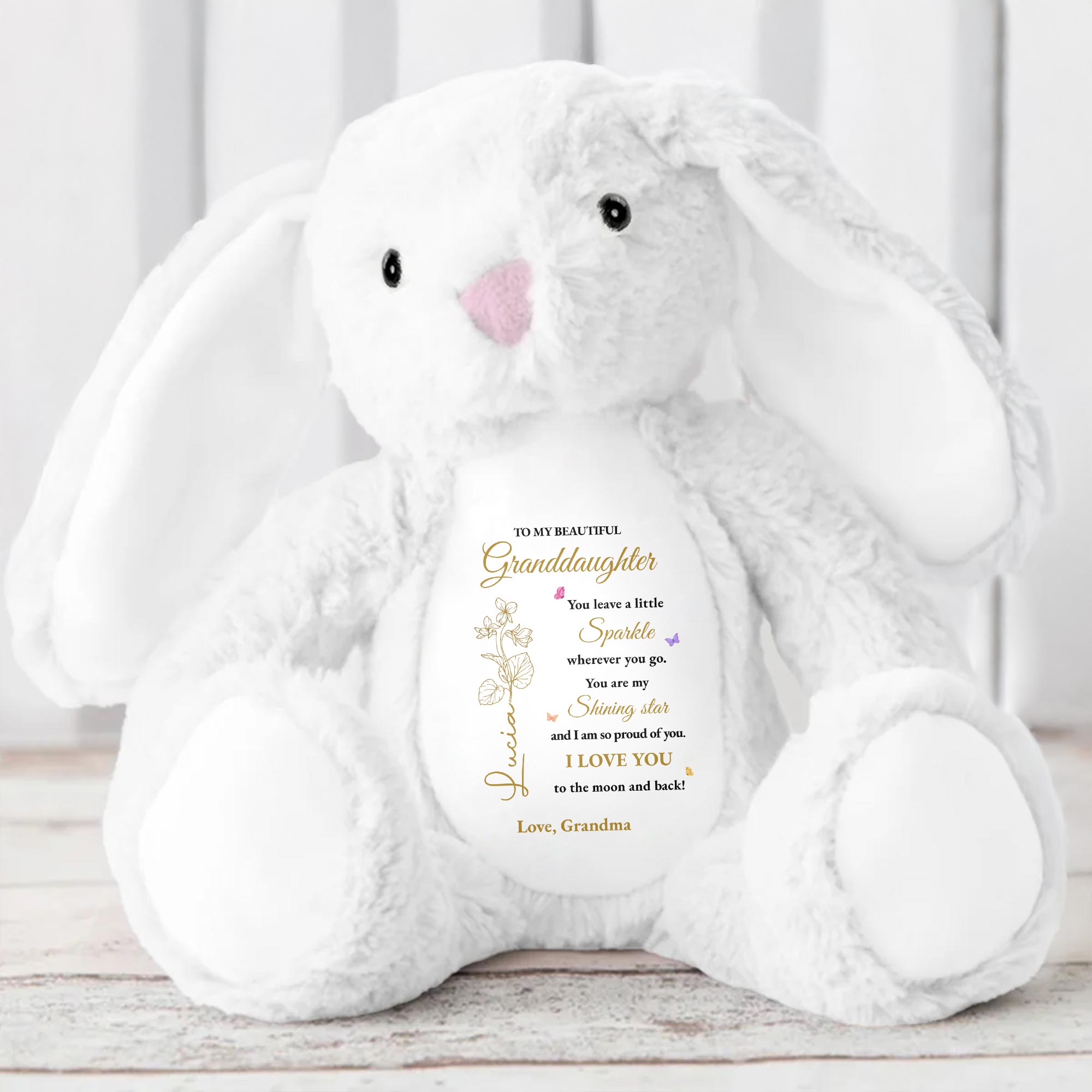 To My Beautiful Granddaughter, You leave a little Sparkle, Stuffed Bunny with Stars - Personalized Stuffed Bunny - GDT187_BUN