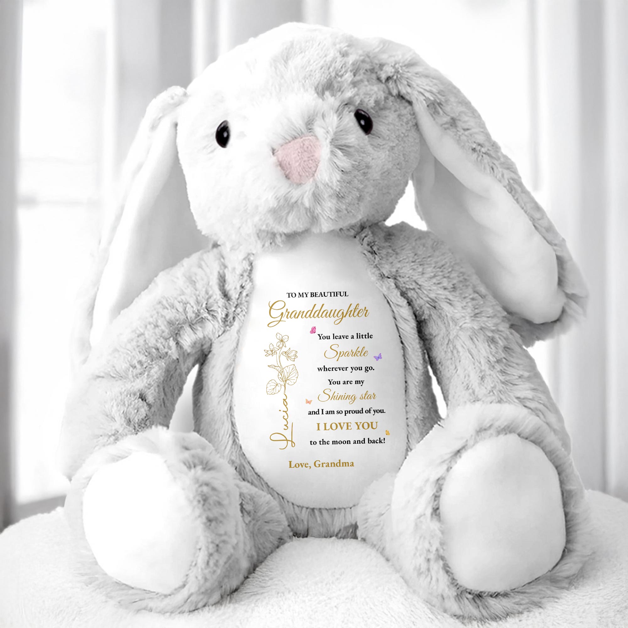 To My Beautiful Granddaughter, You leave a little Sparkle, Stuffed Bunny with Stars - Personalized Stuffed Bunny - GDT187_BUN
