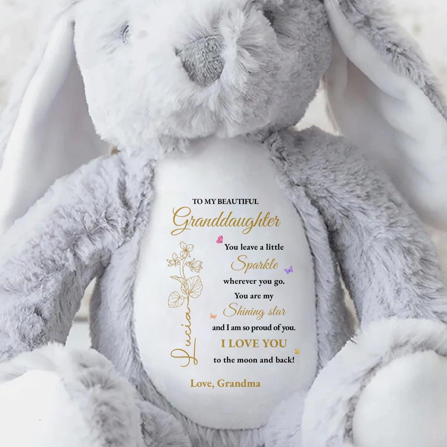 To My Beautiful Granddaughter, You leave a little Sparkle, Stuffed Bunny with Stars - Personalized Stuffed Bunny - GDT187_BUN