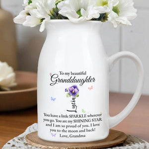 Beautiful Granddaughter Sparkle And Shine Loving Message - Personalized Ceramic Flower Vase